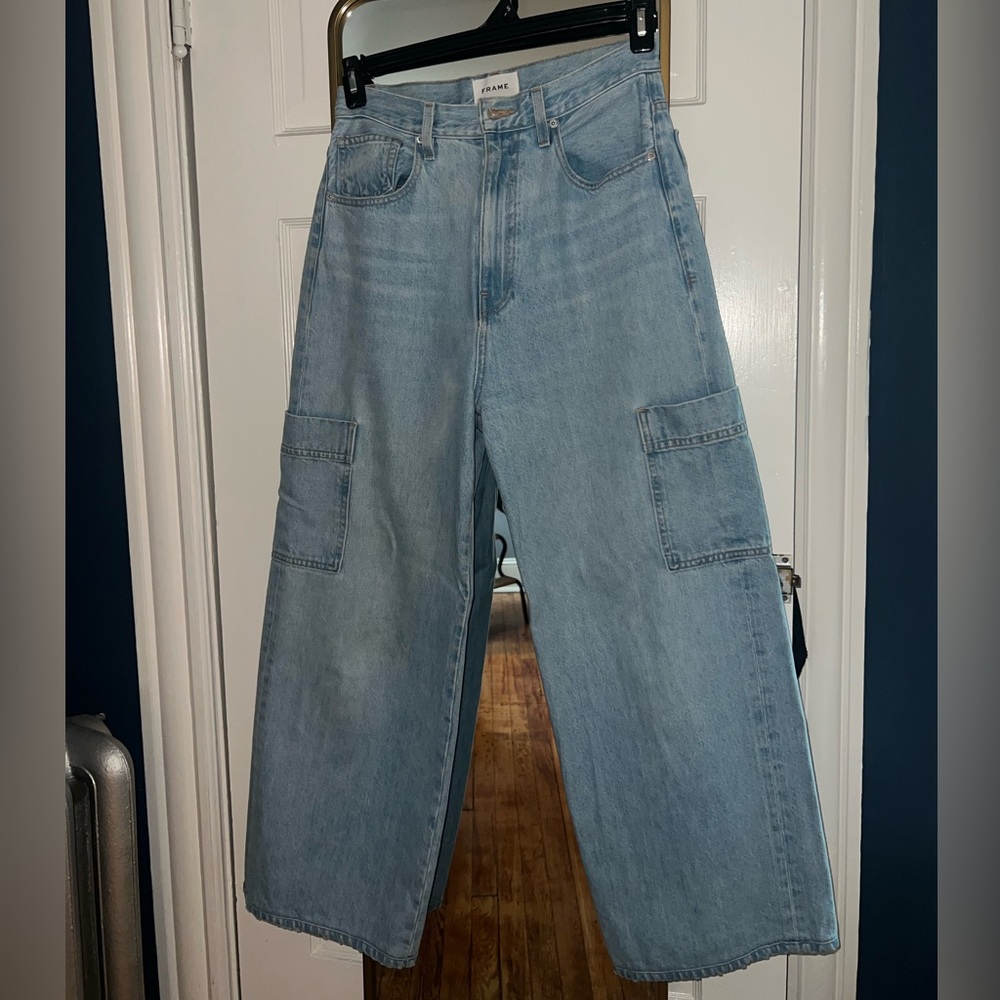 Frame Denim Le Pixie High Waist Side Pocket Baggy Jeans in Light Blue